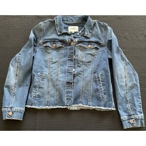 Angels Forever Young Women's Denim Jacket Raw Hem Stretch Long Sleeve (Size Med)